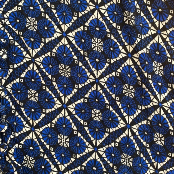 Free People Blue White Geometric Boho Mini Day Dress Button Up Size 0 - Picture 9 of 10